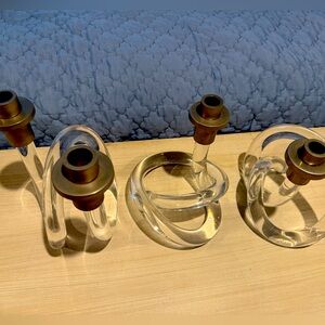 Lot 3 x Vintage Dorothy Thorpe Mid Century MCM Lucite Pretzel Candle Sticks